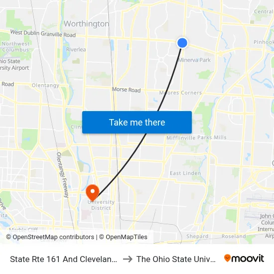 State Rte 161 And Cleveland Ave to The Ohio State University map