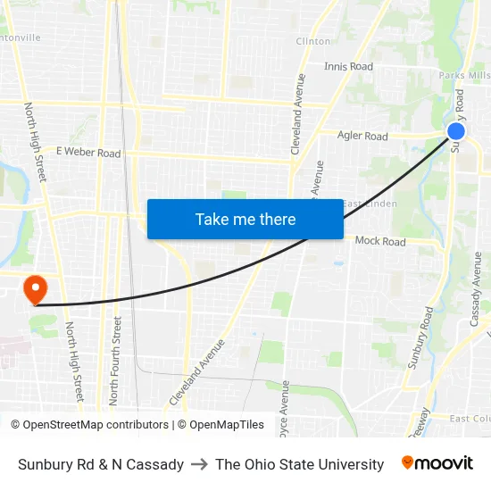 Sunbury Rd & N Cassady to The Ohio State University map