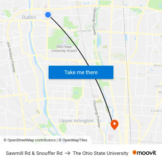 Sawmill Rd & Snouffer Rd to The Ohio State University map