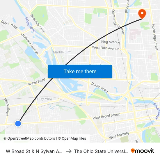 W Broad St & N Sylvan Ave to The Ohio State University map