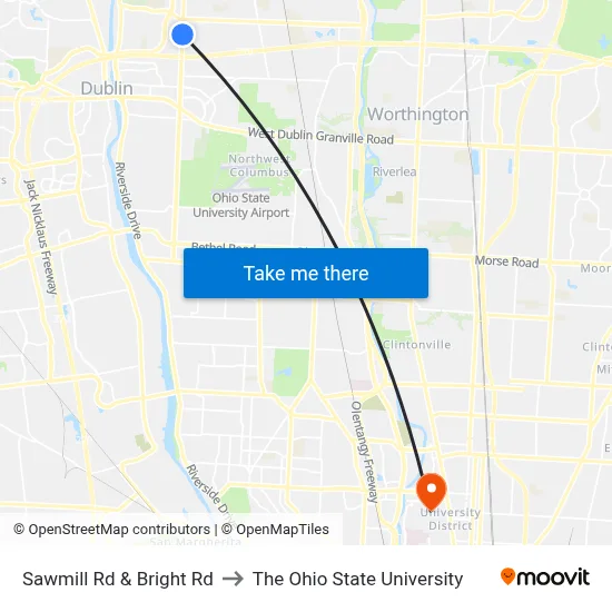 Sawmill Rd & Bright Rd to The Ohio State University map
