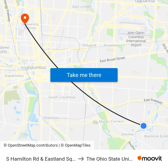 S Hamilton Rd & Eastland Square Dr to The Ohio State University map