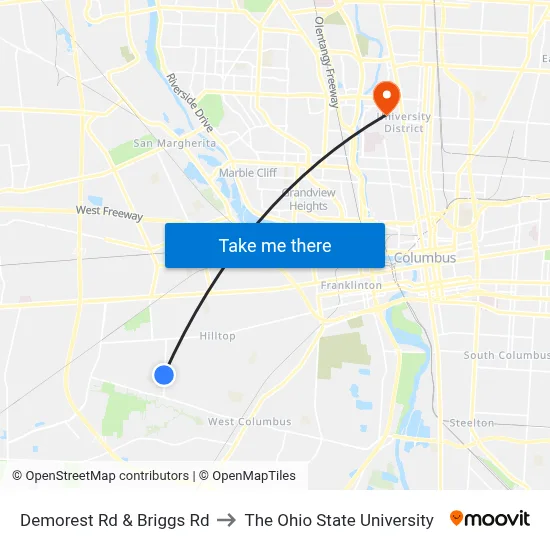 Demorest Rd & Briggs Rd to The Ohio State University map