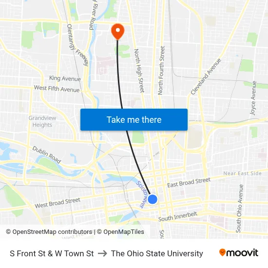 S Front St & W Town St to The Ohio State University map