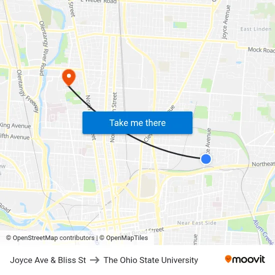 Joyce Ave & Bliss St to The Ohio State University map