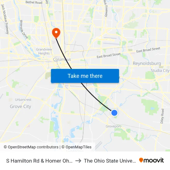 S Hamilton Rd & Homer Ohio Ln to The Ohio State University map