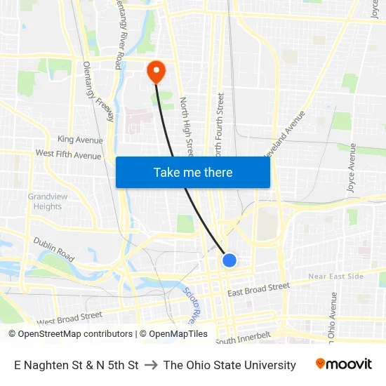 E Naghten St & N 5th St to The Ohio State University map