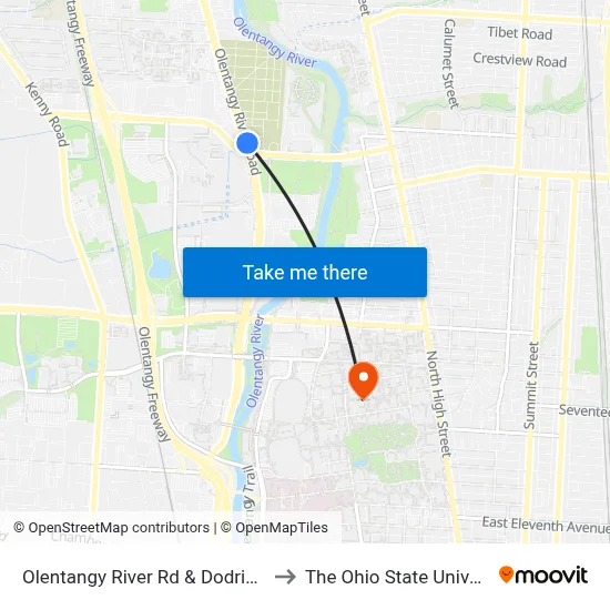 Olentangy River Rd & Dodridge St to The Ohio State University map