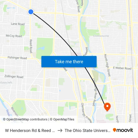 W Henderson Rd & Reed Rd to The Ohio State University map