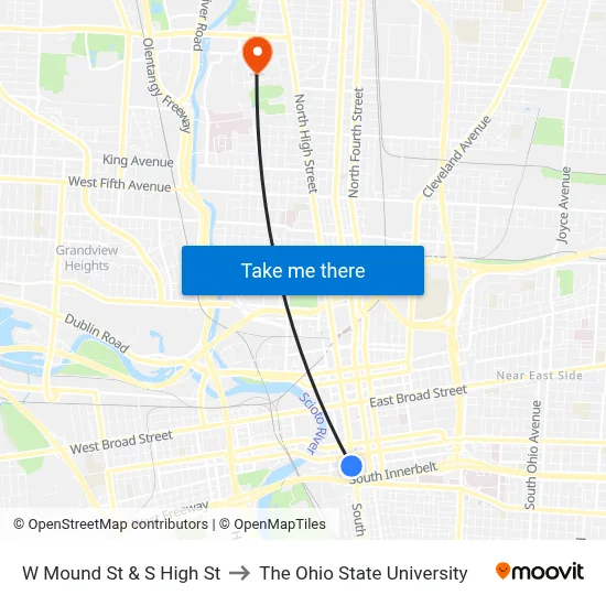 W Mound St & S High St to The Ohio State University map