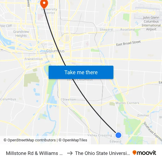 Millstone Rd & Williams Rd to The Ohio State University map