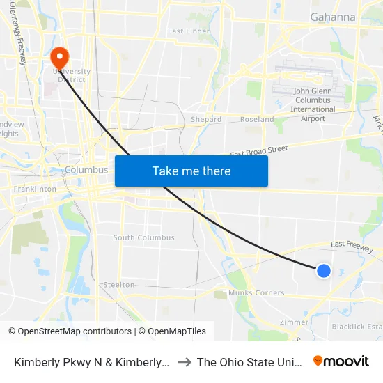 Kimberly Pkwy N & Kimberly Pkwy E to The Ohio State University map