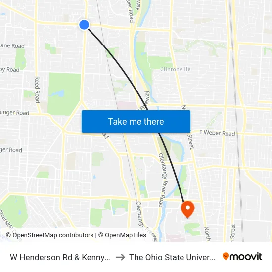 W Henderson Rd & Kenny Rd to The Ohio State University map