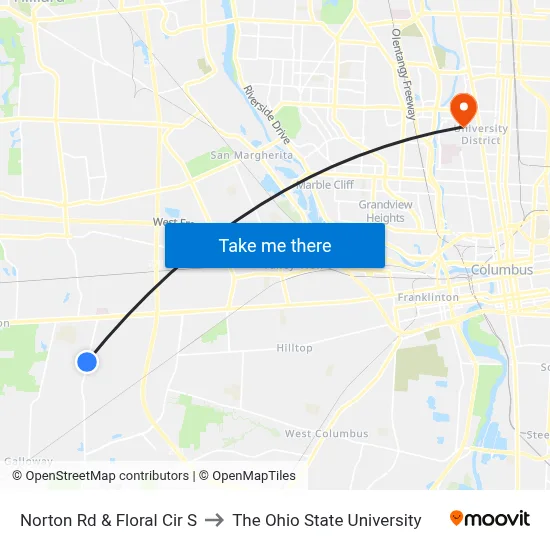 Norton Rd & Floral Cir S to The Ohio State University map