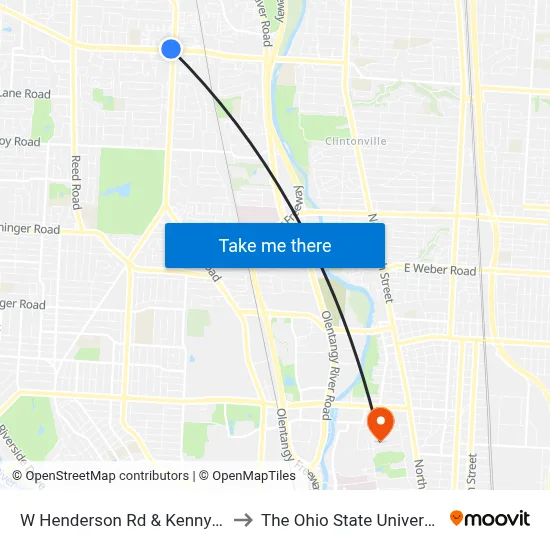 W Henderson Rd & Kenny Rd to The Ohio State University map
