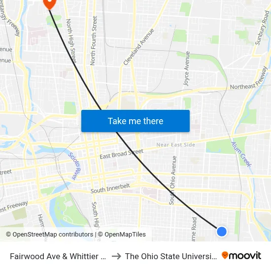 Fairwood Ave & Whittier St to The Ohio State University map