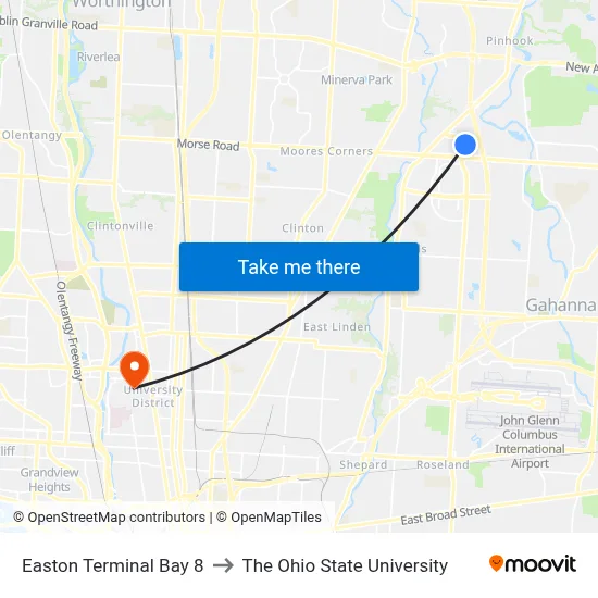 Easton Terminal Bay 8 to The Ohio State University map