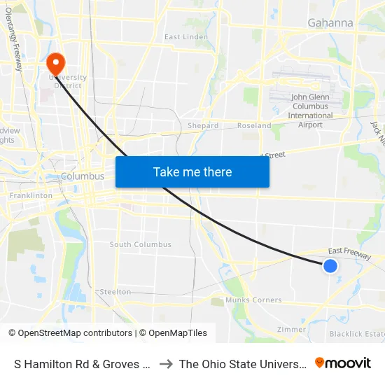 S Hamilton Rd & Groves Rd to The Ohio State University map