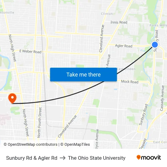 Sunbury Rd & Agler Rd to The Ohio State University map