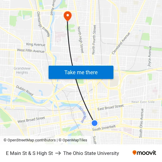 E Main St & S High St to The Ohio State University map