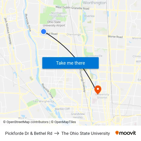 Pickforde Dr & Bethel Rd to The Ohio State University map