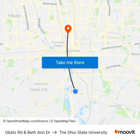 Obetz Rd & Beth Ann Dr to The Ohio State University map