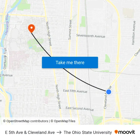 E 5th Ave & Cleveland Ave to The Ohio State University map