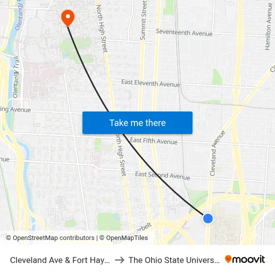 Cleveland Ave & Fort Hayes to The Ohio State University map