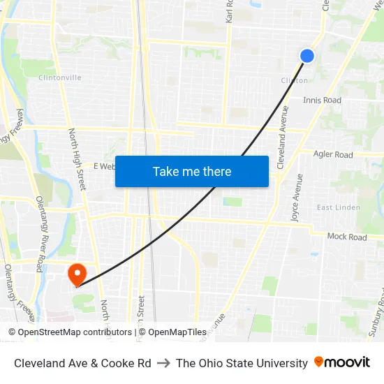 Cleveland Ave & Cooke Rd to The Ohio State University map
