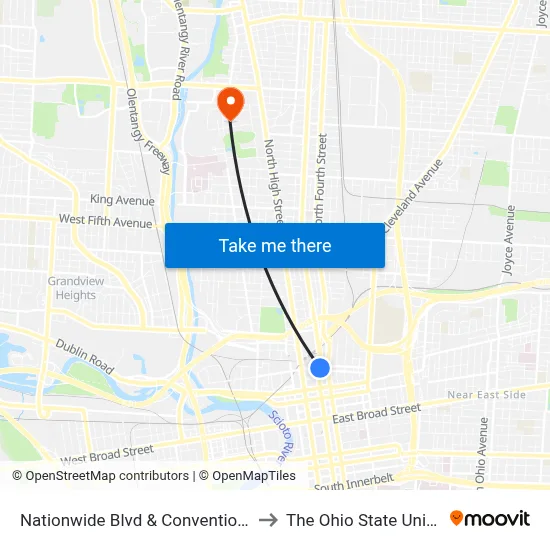 Nationwide Blvd & Convention Center to The Ohio State University map