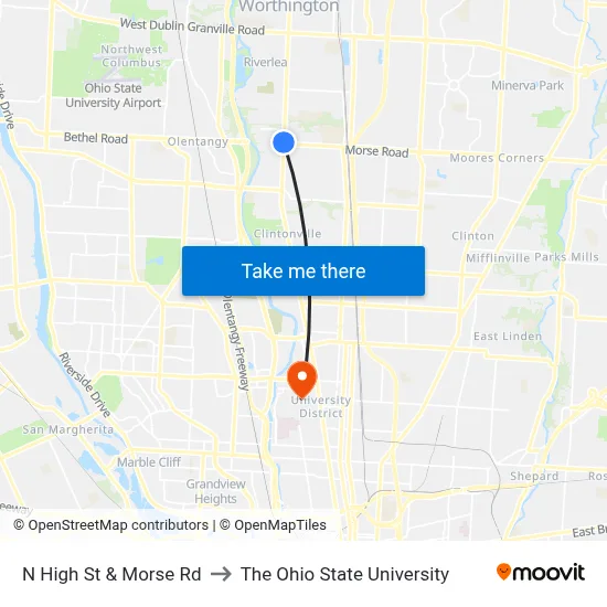 N High St & Morse Rd to The Ohio State University map