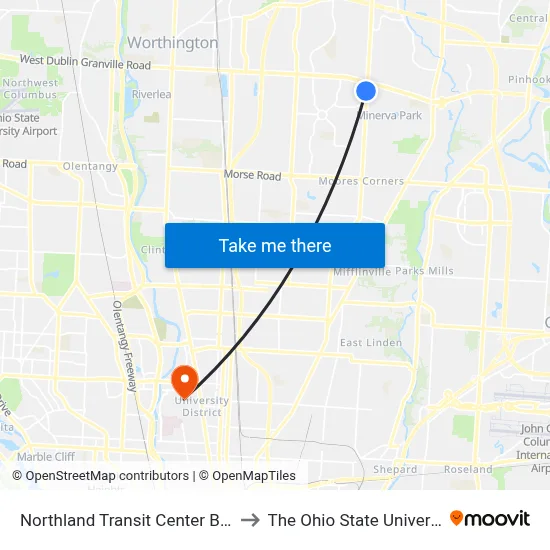 Northland Transit Center Bay 4 to The Ohio State University map