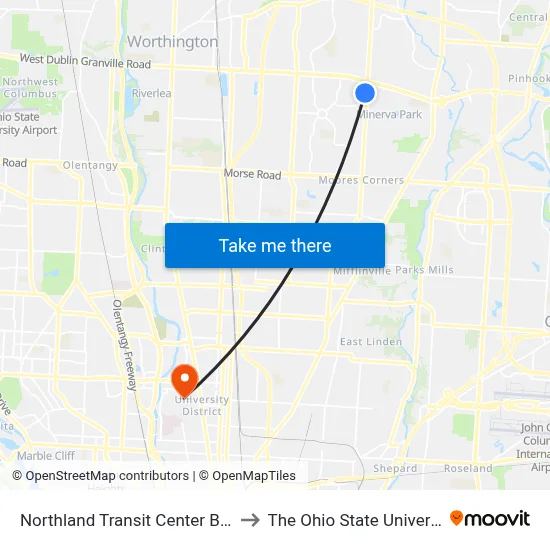 Northland Transit Center Bay 1 to The Ohio State University map