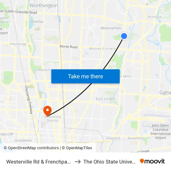 Westerville Rd & Frenchpark Dr to The Ohio State University map