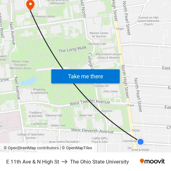 E 11th Ave & N High St to The Ohio State University map