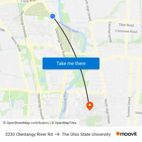 3230 Olentangy River Rd to The Ohio State University map