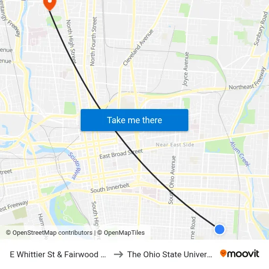E Whittier St & Fairwood Ave to The Ohio State University map