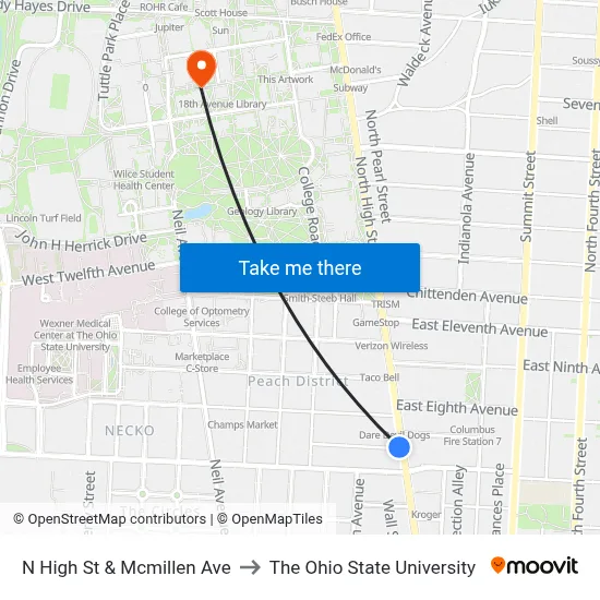 N High St & Mcmillen Ave to The Ohio State University map