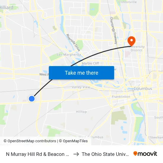 N Murray Hill Rd & Beacon Hill Rd to The Ohio State University map