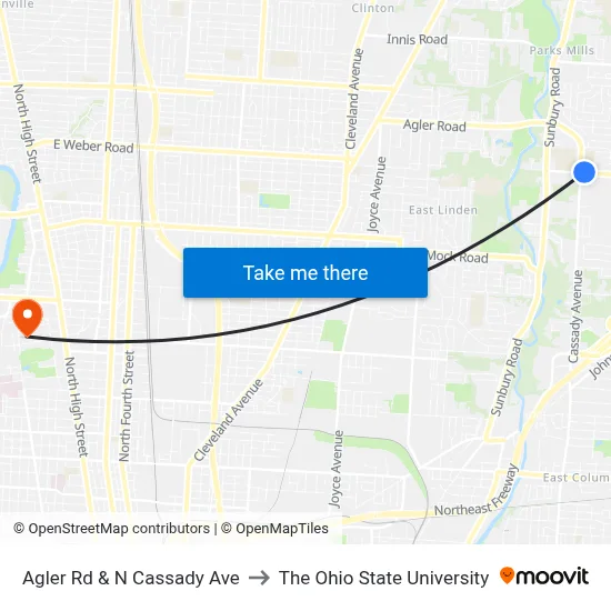Agler Rd & N Cassady Ave to The Ohio State University map