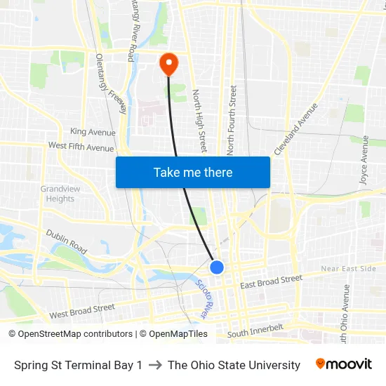 Spring St Terminal Bay 1 to The Ohio State University map