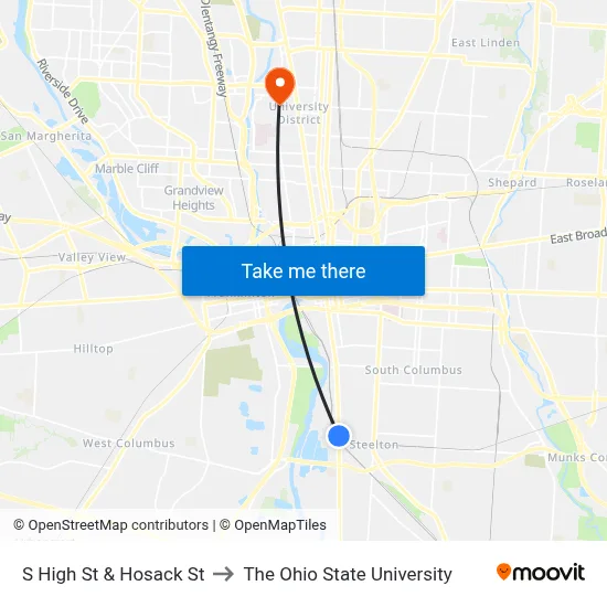 S High St & Hosack St to The Ohio State University map