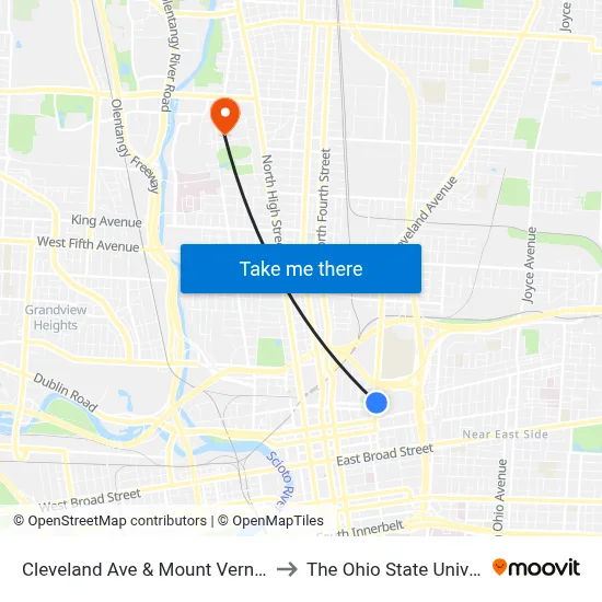 Cleveland Ave & Mount Vernon Ave to The Ohio State University map