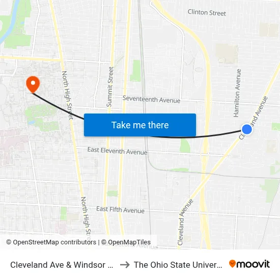 Cleveland Ave & Windsor Ave to The Ohio State University map