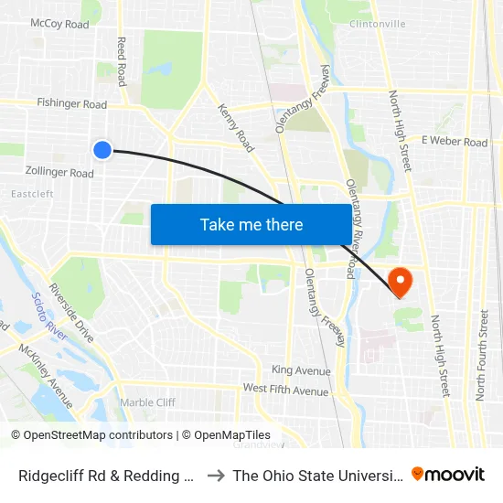 Ridgecliff Rd & Redding Rd to The Ohio State University map