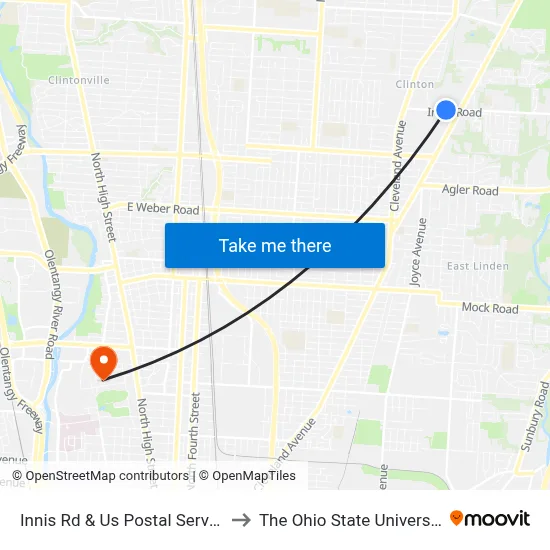Innis Rd & Us Postal Service to The Ohio State University map