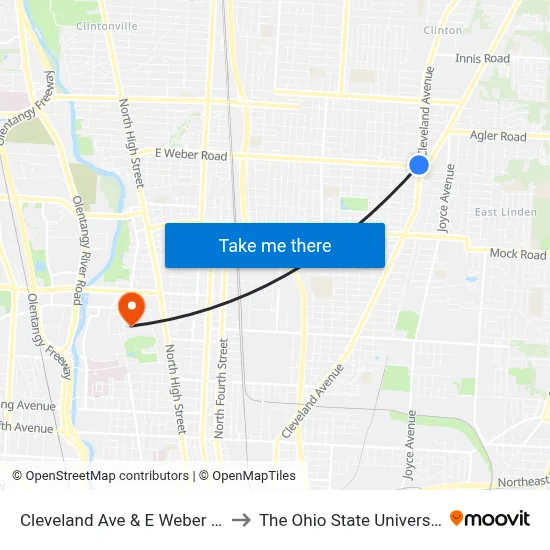 Cleveland Ave & E Weber Rd to The Ohio State University map
