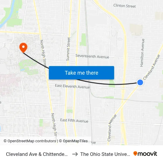 Cleveland Ave & Chittenden Ave to The Ohio State University map