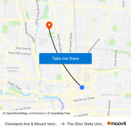Cleveland Ave & Mount Vernon Ave to The Ohio State University map