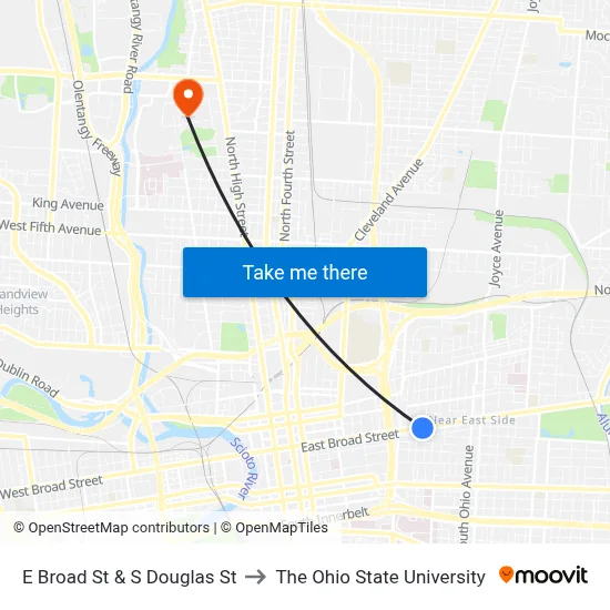 E Broad St & S Douglas St to The Ohio State University map